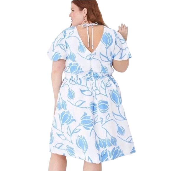 Lane Bryant Floral Midi Linen Summer Dress Size 24 White Blue Tropical Hawaiian - Picture 2 of 11